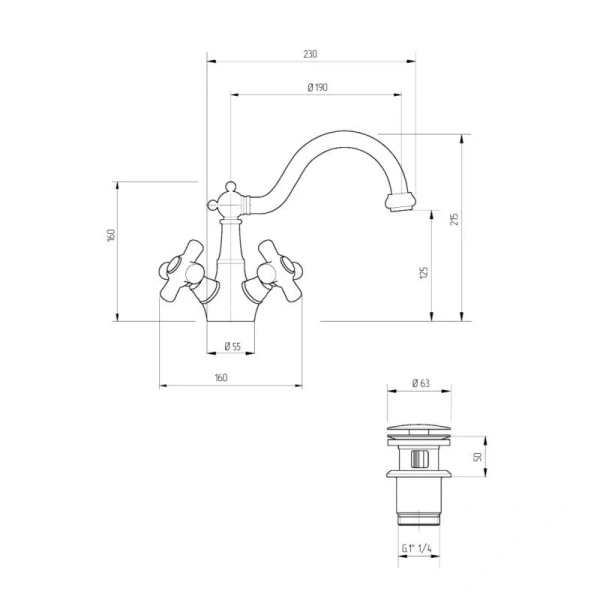 Смеситель для раковины Migliore Provance 194 с донным клапаном (детальная фотография), для раковины