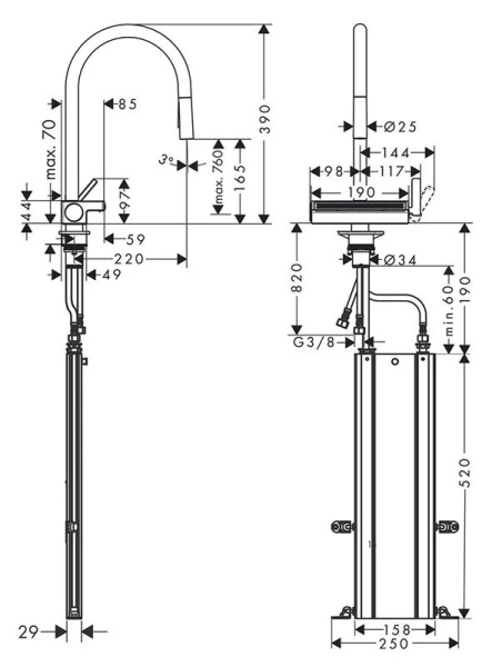 Смеситель для кухни Hansgrohe Aquno Select черный матовый 73831670 (детальная фотография), для кухни