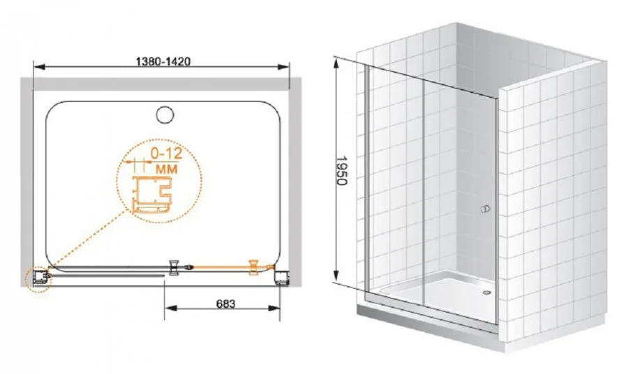 Душевая дверь в нишу Cezares Anima 140 см профиль хром ANIMA-W-BF-1-140-C-Cr (детальная фотография), современные, hi-tech