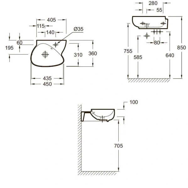 Раковина Jacob Delafon Nouvelle Vague 45 см белый EGK112-00 (детальная фотография), современные, hi-tech
