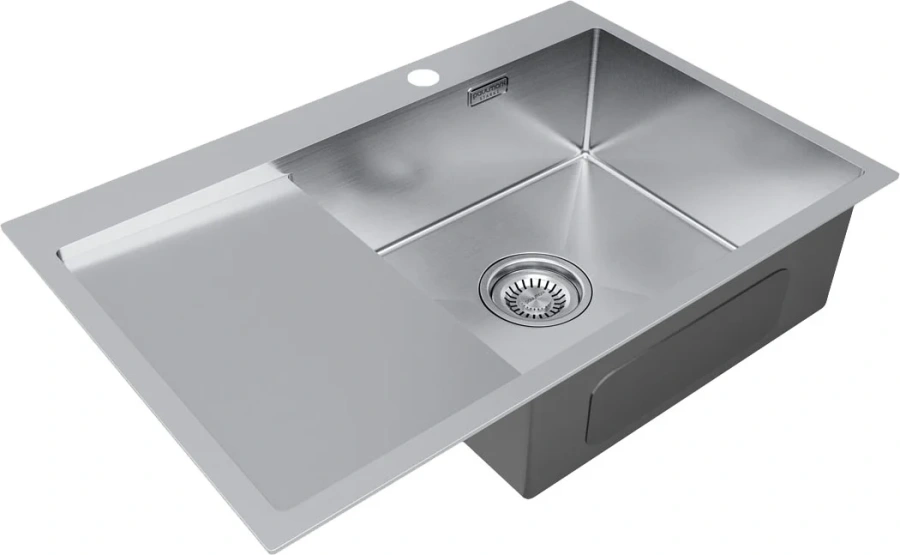 Мойка для кухни Paulmark Elde PM807851 78 см с крылом (детальная фотография), из нержавеющей стали, стальные, металлические