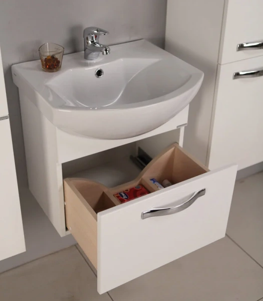 Тумба под раковину напольная Акватон Ария Н 50 см белый глянец 1A140201AA010 (детальная фотография), недорогo, комплект (набор), маленькая, узкая