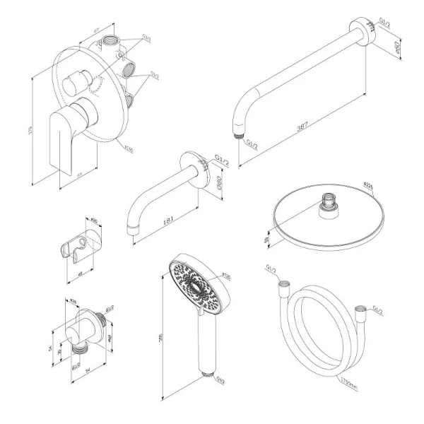 Душевой комплект Damixa Apollo черный матовый 947510300 (детальная фотография), душевые комплекты, наборы
