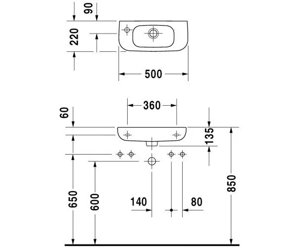 Раковина Duravit D-Code 50 см белая 07065000082 (детальная фотография), подвесные, пристенные
