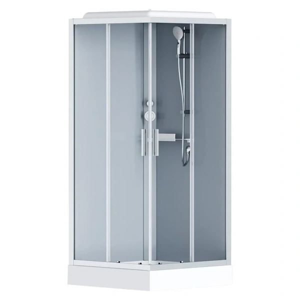 Душевая кабина Am.Pm Gem 90x90 см профиль матовый хром W90C-403-090MT (детальная фотография), пристенные, без гидромассажа, c тропическим душем, с крышей