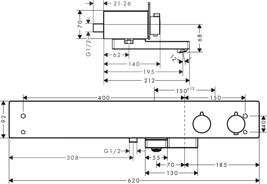 Смеситель для ванны Hansgrohe ShowerTablet термостатический 13109000 (детальная фотография), для ванны