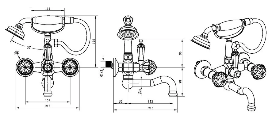 Смеситель для ванны Boheme Brillante Presente хром 353 (детальная фотография), для ванны