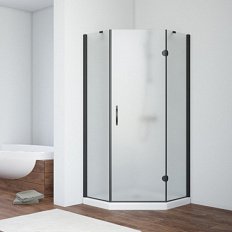 Душевой уголок профиль черный матовый стекло шиншилла Vegas-glass