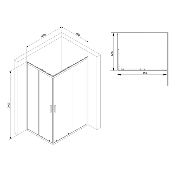 Душевой уголок Am.Pm Gem S 120x90 см профиль черный матовый, стекло прозрачное W93G-404-120290-BT (детальная фотография), прямоугольные