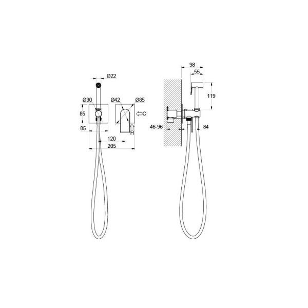 Гигиенический душ со смесителем Акватек Лира черный AQ1420MB (детальная фотография), для туалета