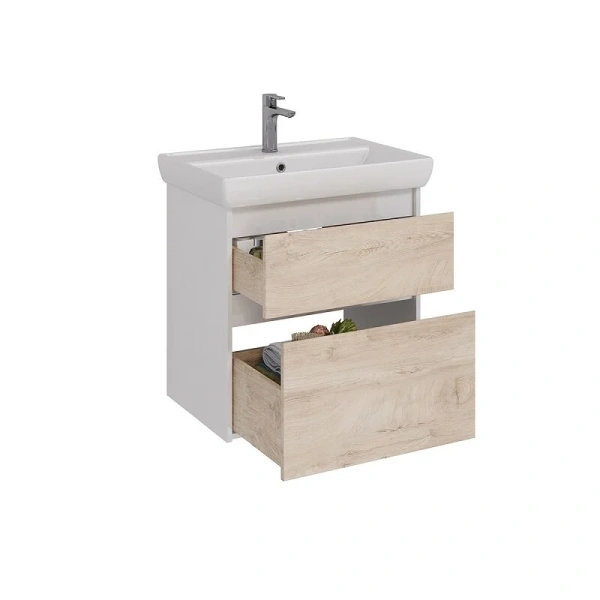 Тумба с раковиной Lemark Combi LM03C70T 70 см с выдвижными ящиками (детальная фотография), подвесная, напольная, пристенная