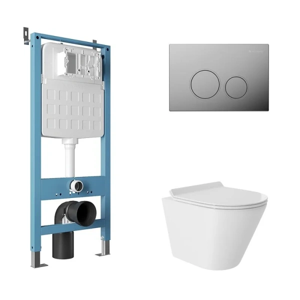 Унитаз с инсталляцией Aqueduto CONE клавиша хром AQDS118T (детальная фотография)