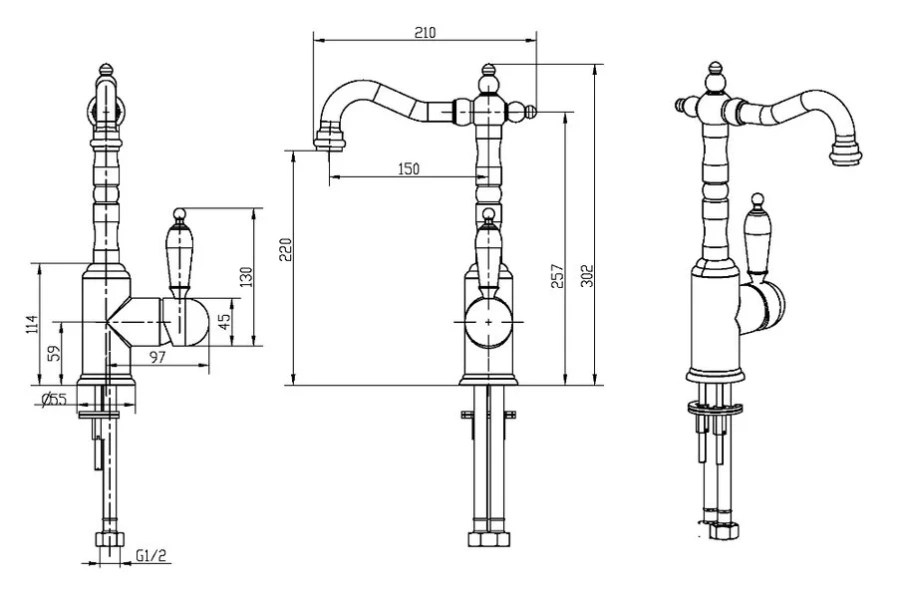 Смеситель для раковины Boheme Tradizionale Oro высокий 282 (детальная фотография), для раковины