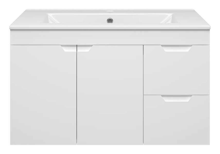 Тумба под раковину подвесная Misty Оптима 90 см белая П-Опт-01090-011П3Я (детальная фотография), подвесная, пристенная