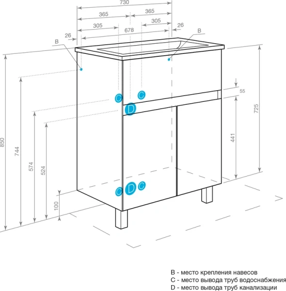 Тумба с раковиной напольная Акватон Форест 1A278301FR 75 см с дверцами (детальная фотография), напольная, пристенная index_1