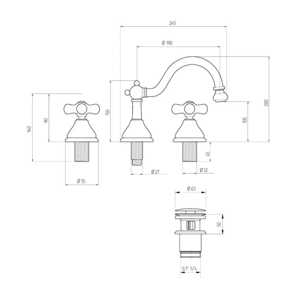 Смеситель для биде Migliore Provance хром 19469 (детальная фотография), для биде