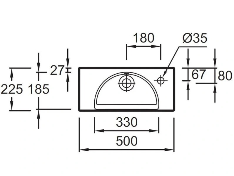 Раковина Jacob Delafon Odeon Rive Gauche EGO112 50 см подвесная (детальная фотография), современные, hi-tech