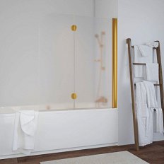 Душевая шторка на ванную профиль золотой стекло сатин Vegas-glass