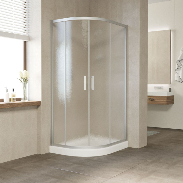 Душевой уголок стекло шиншилла Vegas-glass ZS-F 100х80 02 (детальная фотография), прямоугольные, асимметричные