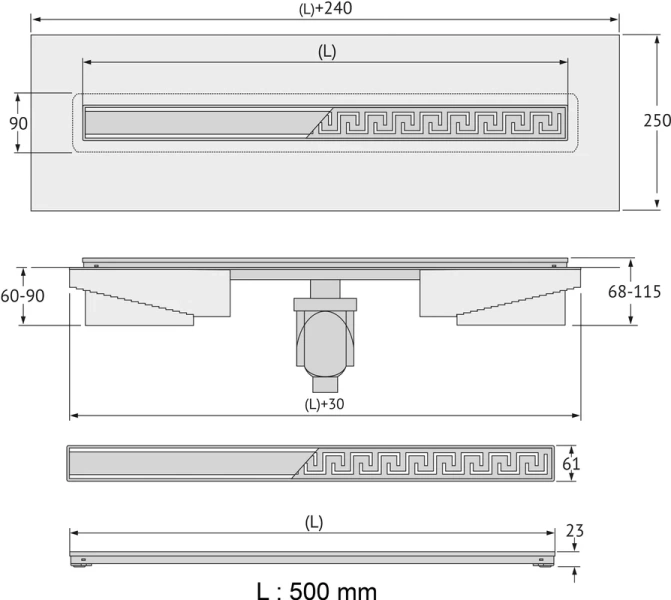 Душевой лоток BERGES B1 Keramik 50 см золото 092016 (детальная фотография), золото index_1