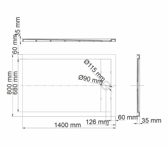 Душевой поддон WasserKRAFT Wiese 140x80 см серый матовый 84T35 (детальная фотография), низкие до 15 см