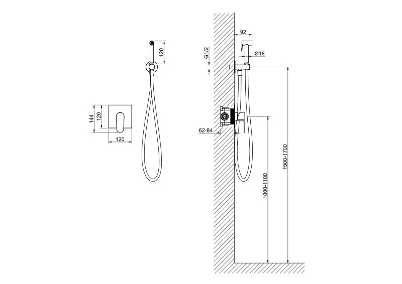 Гигиенический душ со смесителем Акватек Оберон золото шлифованное AQ1219BG (детальная фотография), для туалета