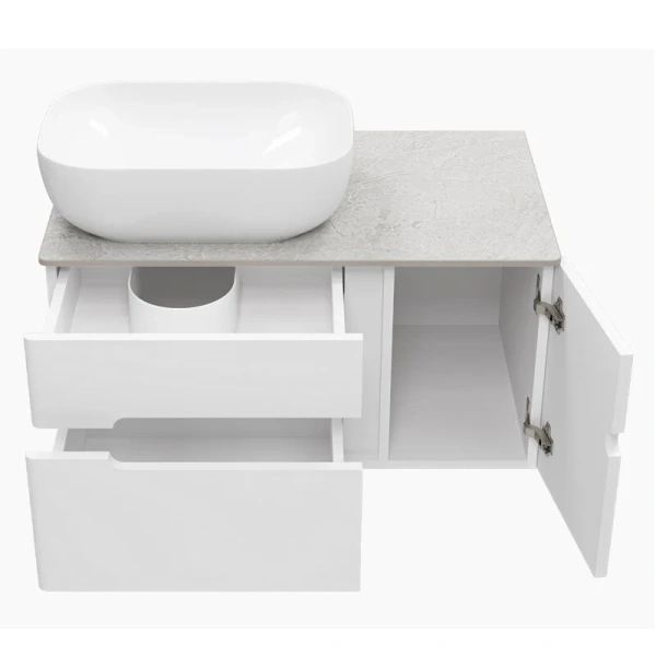 Тумба под раковину подвесная Misty Роял 80 см белая П-Роя-01080-011П2Я (детальная фотография), подвесная, пристенная