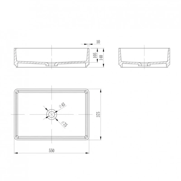 Раковина Abber Stein 55 см белая матовая AS2634 (детальная фотография), современные, hi-tech