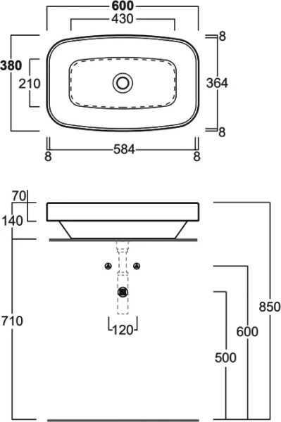 Раковина Simas Baden Baden 60 см белая BB11bi*0 (детальная фотография), в форме чаши, прямоугольной формы
