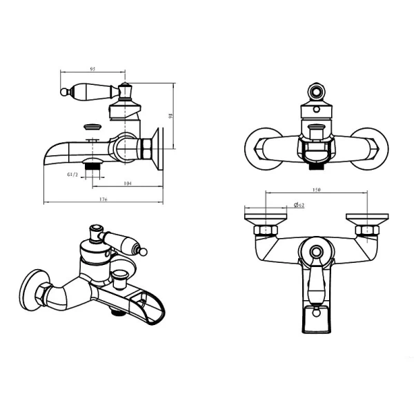 Смеситель для ванны Boheme Vogue хром ручка Swarovski 223-SW (детальная фотография), для ванны