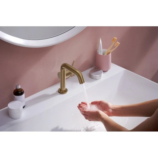 Смеситель для раковины Hansgrohe Tecturis S шлифованная бронза 73320140 (детальная фотография), бронза