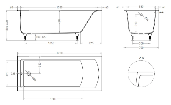 Ванна из искусственного камня Salini Cascata 170х70 см белая матовая 104413M (детальная фотография), искусственный камень