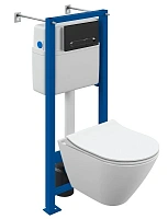 Унитаз с инсталляцией Cersanit City клавиша черная матовая