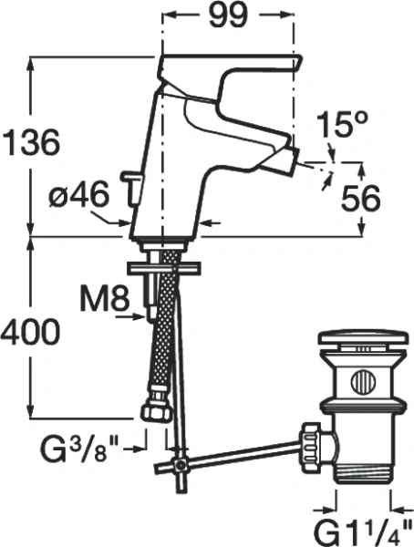 Смеситель для биде Roca Malva с донным клапаном 5A603BC0M (детальная фотография), для биде