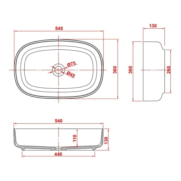 Раковина Montebianco Conca 54 см белая матовая 12020 (детальная фотография), современные, hi-tech