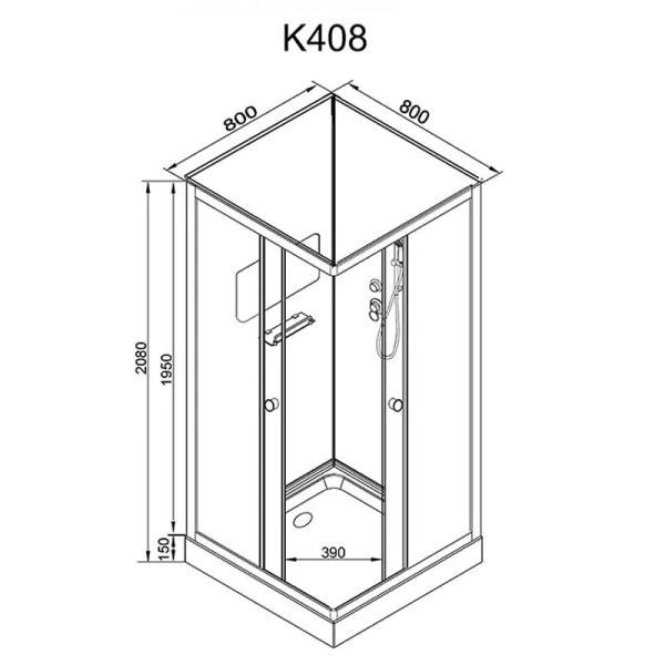 Душевая кабина Deto K 80x80 см без крыши K408 (детальная фотография), квадратные