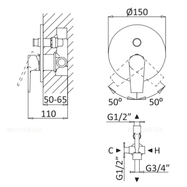 Смеситель для душа Cezares Nautic белый матовый NAUTIC-VDIM-BIO (детальная фотография), для душа