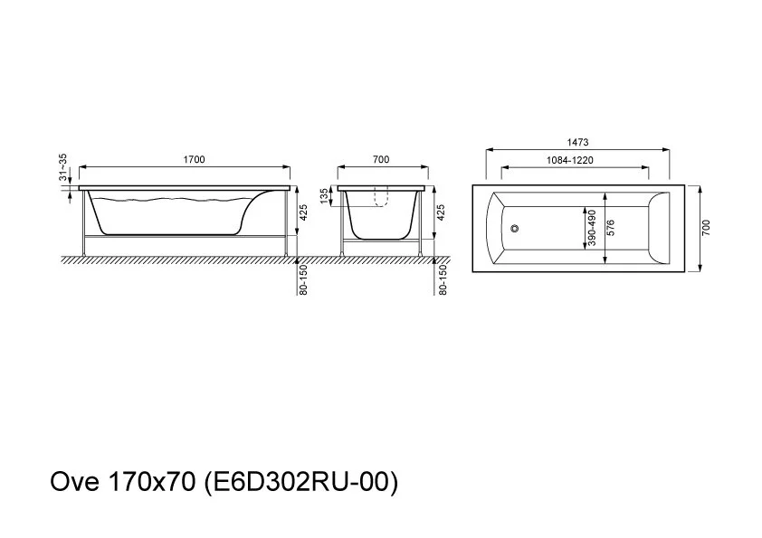 Акриловая ванна Jacob Delafon Ove E6D302RU-00 (детальная фотография), акриловые