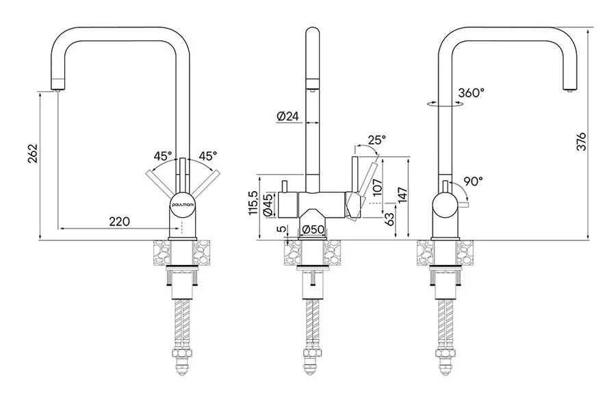 Смеситель для кухни Paulmark Wetter под фильтр, нержавеющая сталь We213030-SS (детальная фотография), для кухни