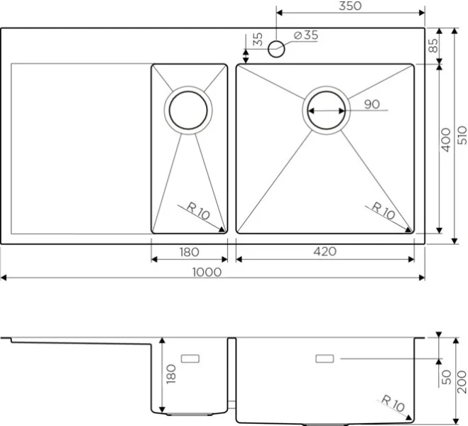 Мойка для кухни Omoikiri Akisame 100-2-IN-R 100 см нержавеющая сталь чаша справа 4973547 (детальная фотография), врезные