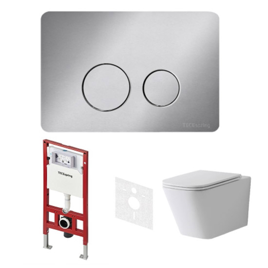 Унитаз с инсталляцией Tece TECEspring металлическая панель смыва K955302WCS (детальная фотография)