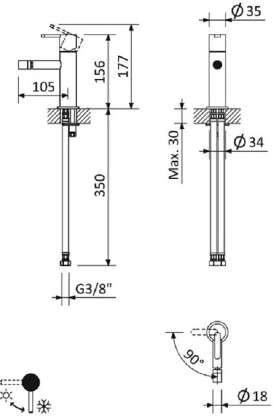 Смеситель для биде Cezares Leaf хром LEAF-BSM-01-W0 (детальная фотография), для биде