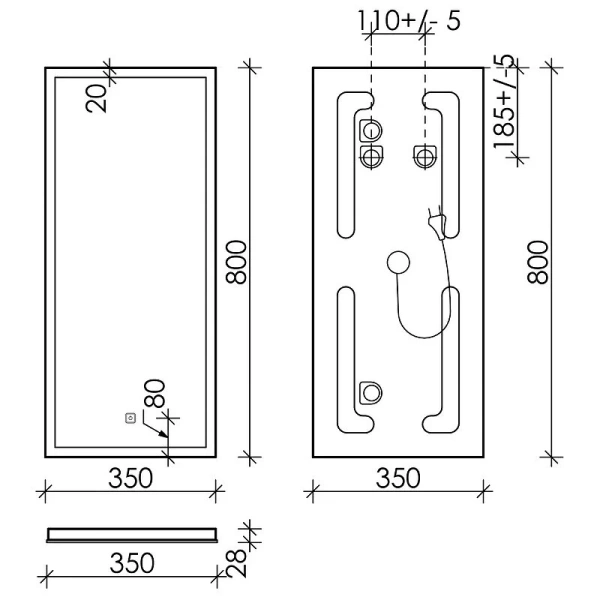 Зеркало с подсветкой Sancos Polo 35 см прямоугольное PL35 (детальная фотография), в наличии