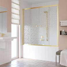 Душевая шторка на ванную профиль золотой стекло ретро Vegas-glass