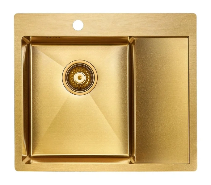 Мойка для кухни Paulmark Flank 59 см брашированное золото, правосторонняя PM225951-BGR (детальная фотография)