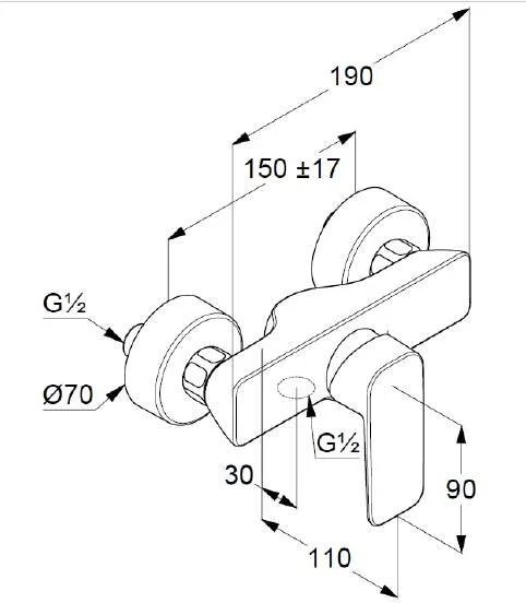 Смеситель для душа Kludi Pure&Style 40841 однорычажный (детальная фотография), для душа