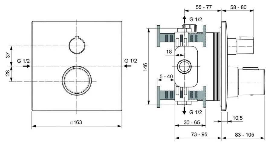Смеситель для душа Ideal Standard Ceratherm C100 серебряный шторм A7522GN (детальная фотография), для душа