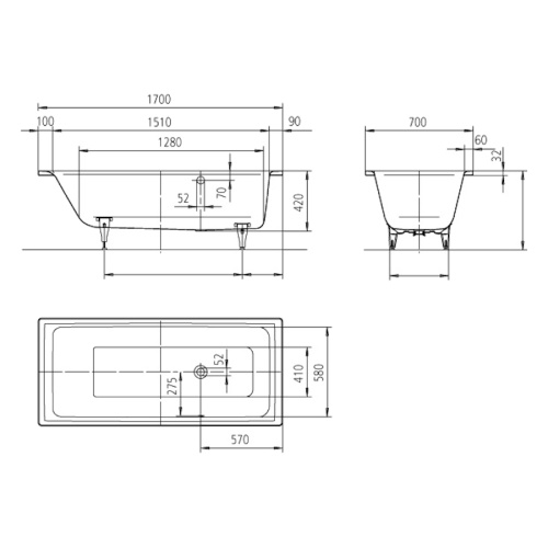 Ванна с противоскользящим покрытием antislip Kaldewei Ambiente 258830000001 (детальная фотография), глубокие