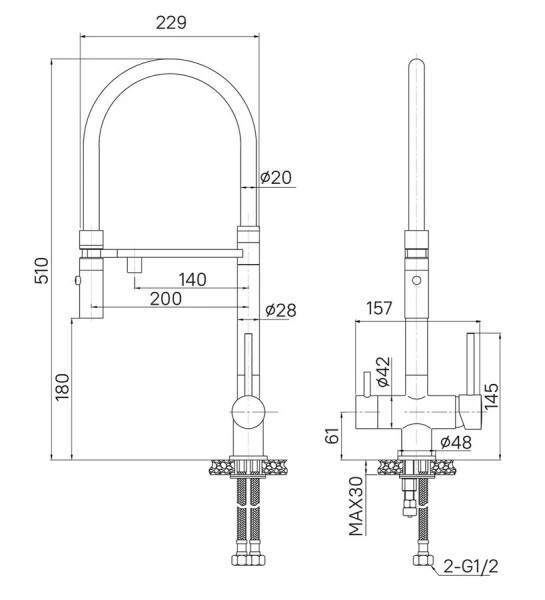 Смеситель для питьевой воды IDDIS Ace с гибким изливом сатин ACEBNFFi05 (детальная фотография), для кухни, для питьевой воды с фильтром