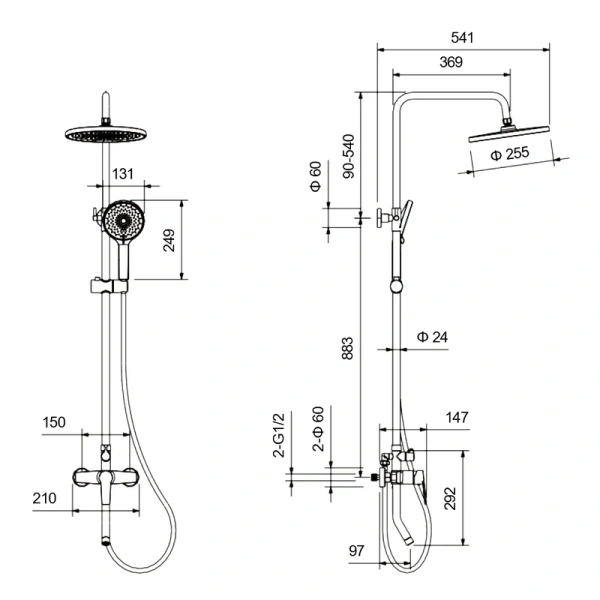 Душевая стойка Акватек Лугано хром AQ2740CR (детальная фотография), рычажные index_1